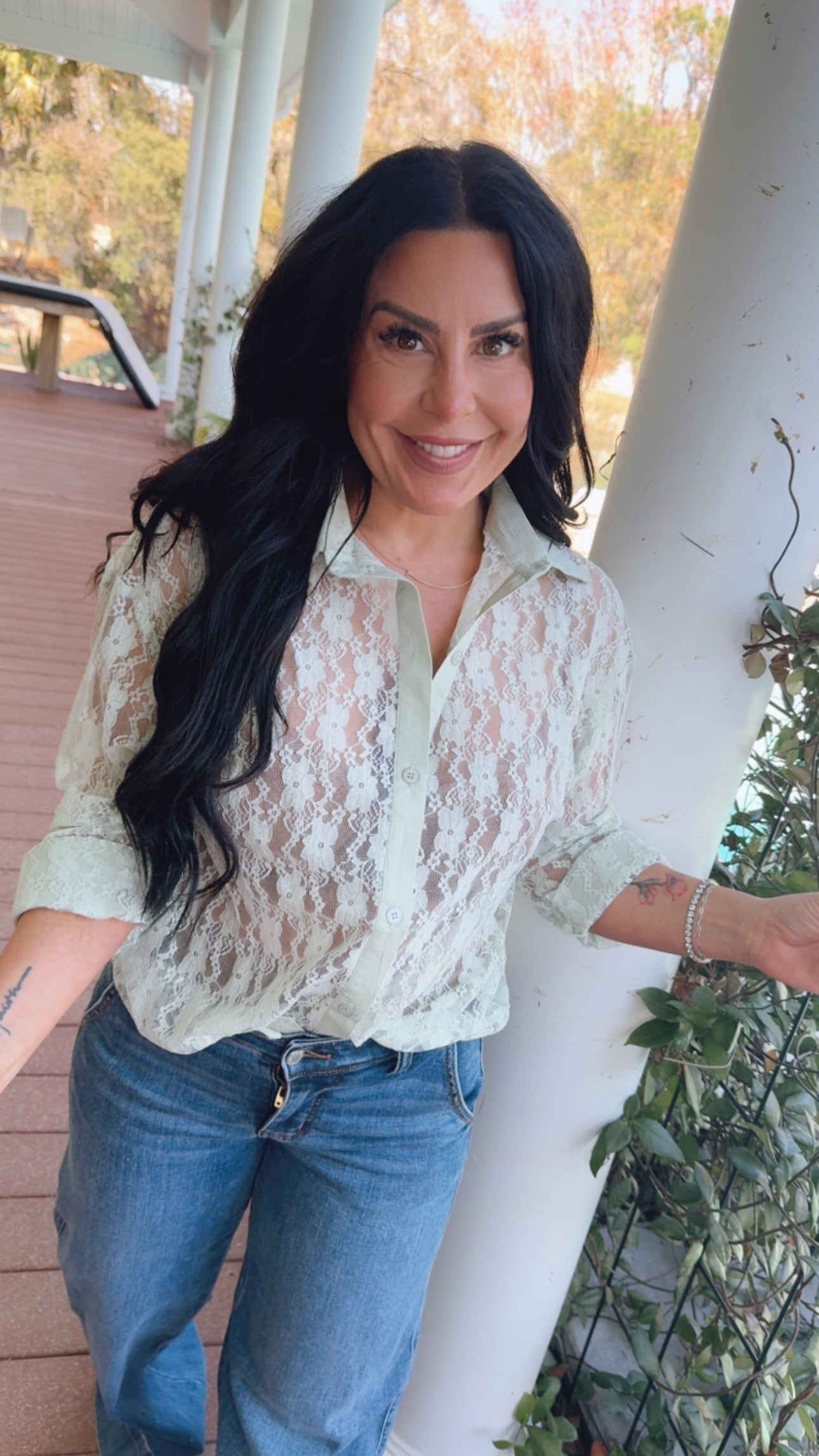 MInt  Chic Button Up Lace Long Sleeve Top