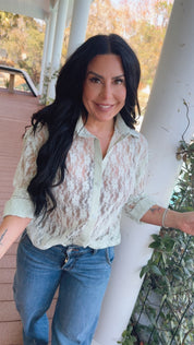 MInt  Chic Button Up Lace Long Sleeve Top