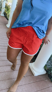 Go Getter Red and White Piped Shorts