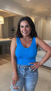 Yelete Turquoise Blue Reversible Ribbed Seamless Tank 30a