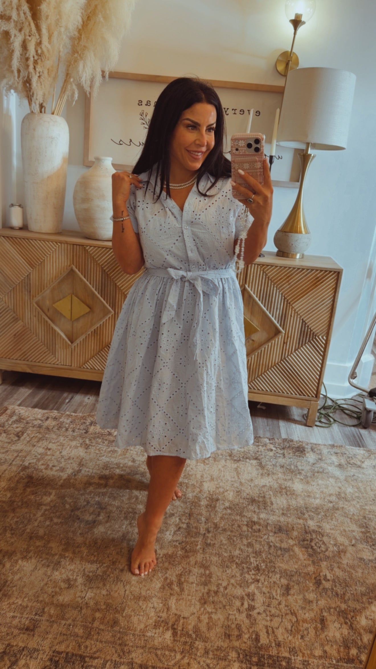 Blue Chic Eyelet Lace Collared Embroidered Dress