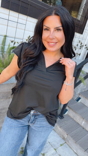 Ultra Soft Black Collared Top