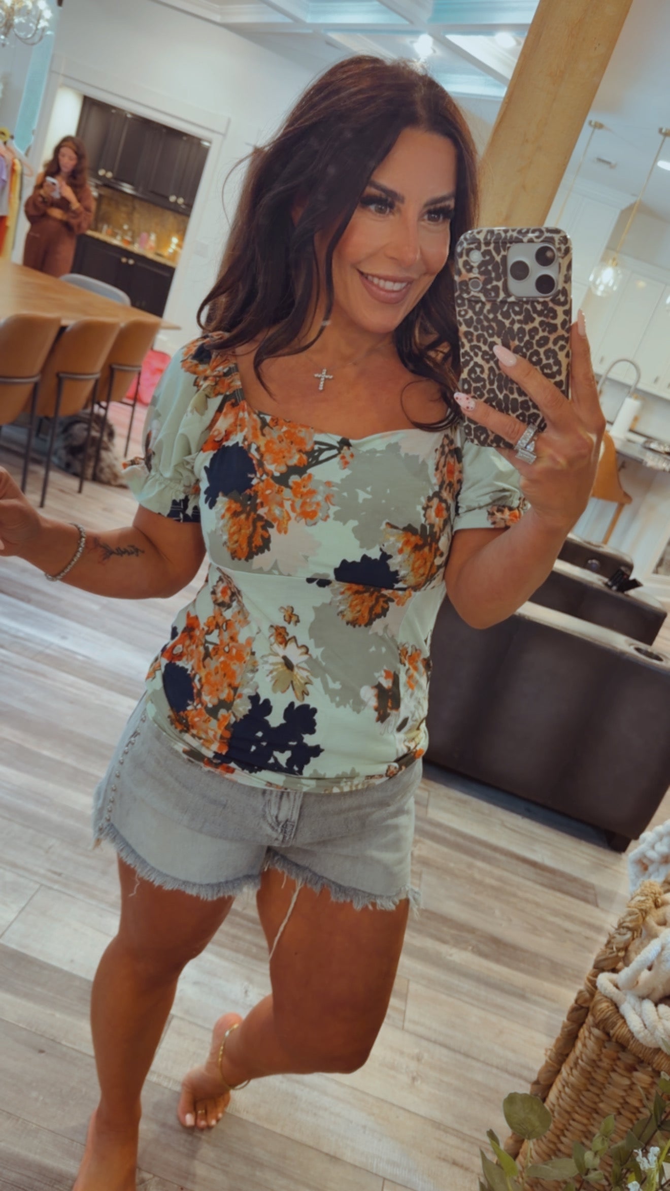 Mint and Multicolor Floral Lightweight Top