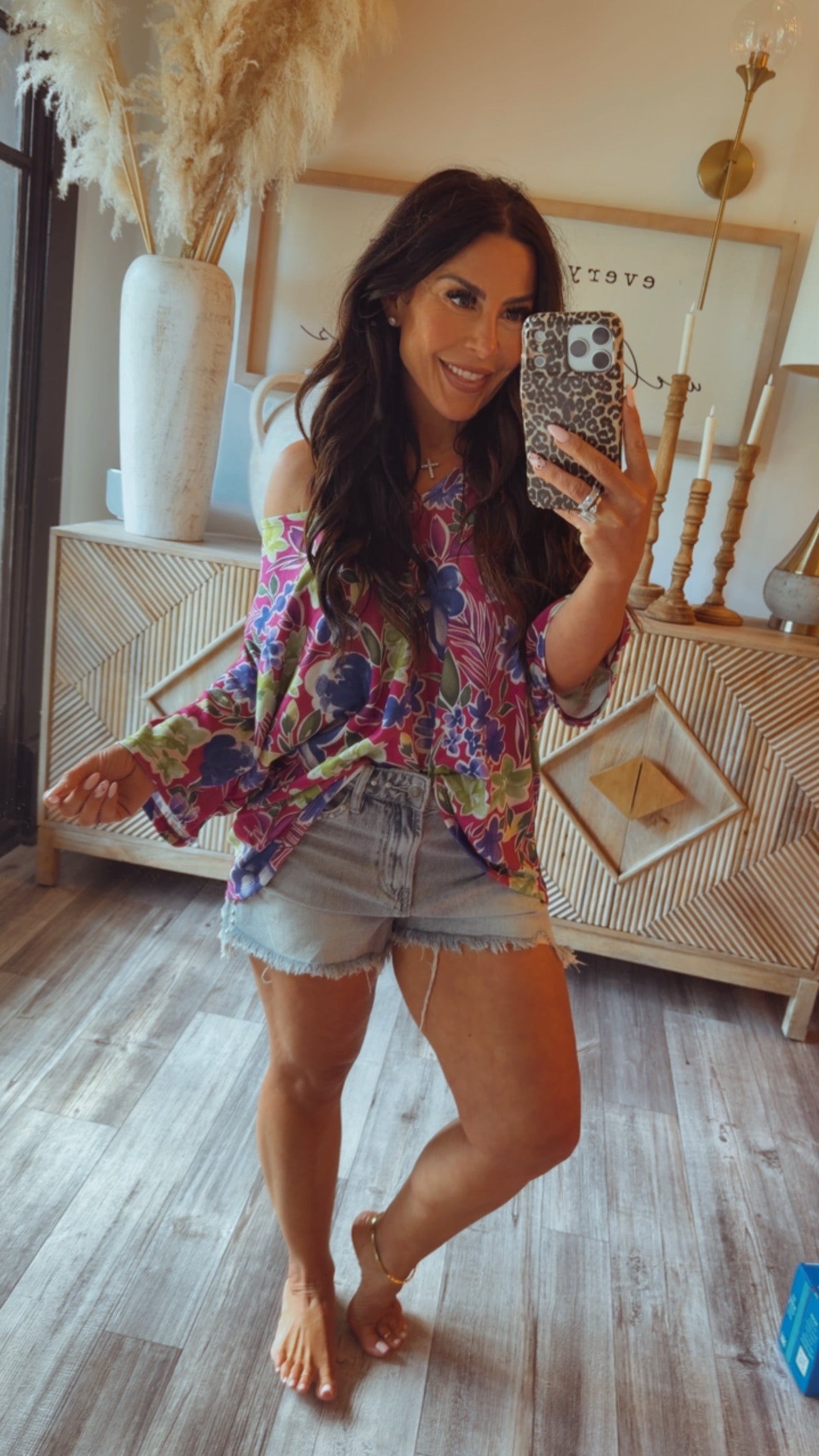 Ultra Soft Magenta And Olive Floral Top