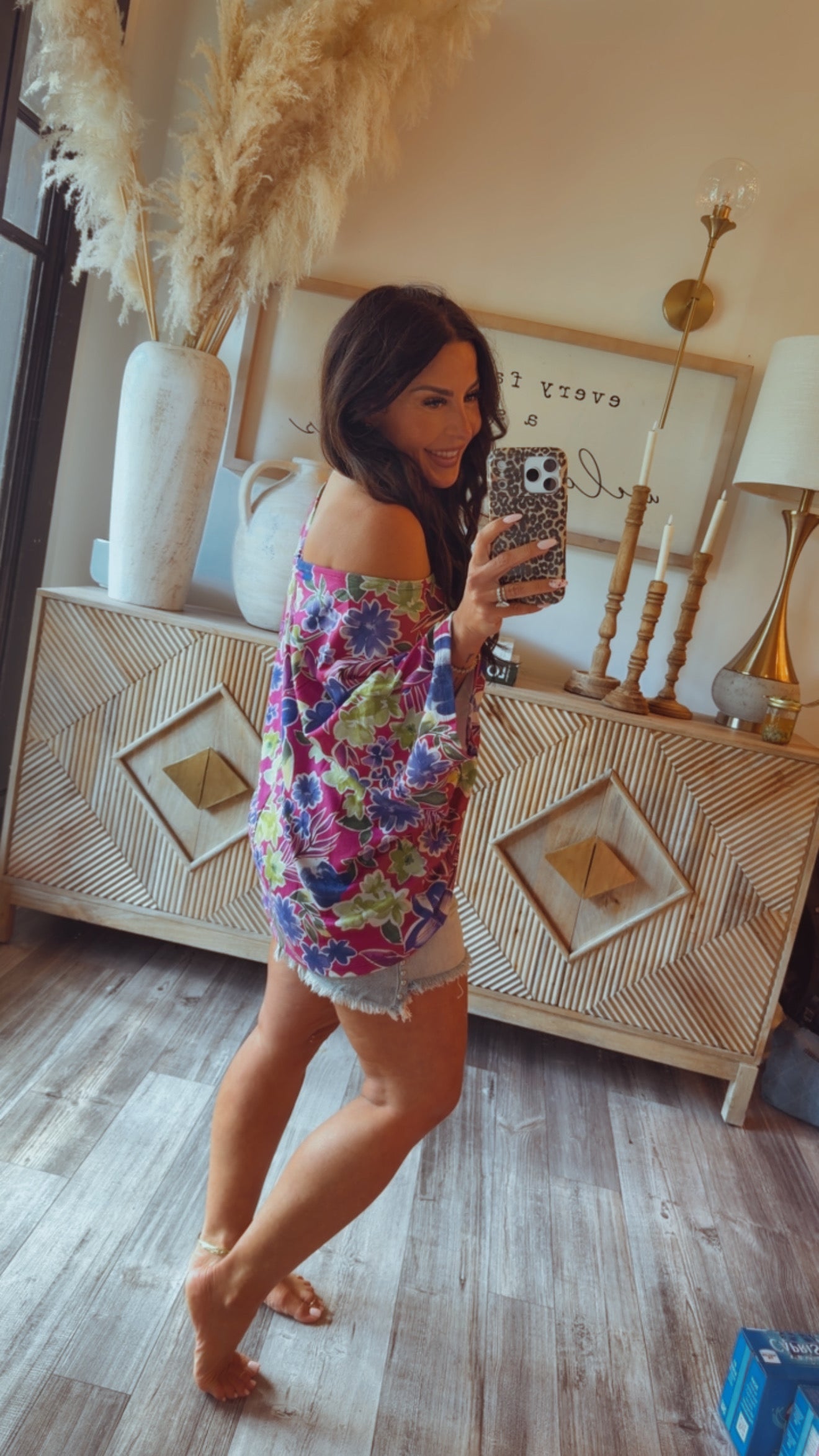 Ultra Soft Magenta And Olive Floral Top