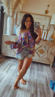 Ultra Soft Magenta And Olive Floral Top