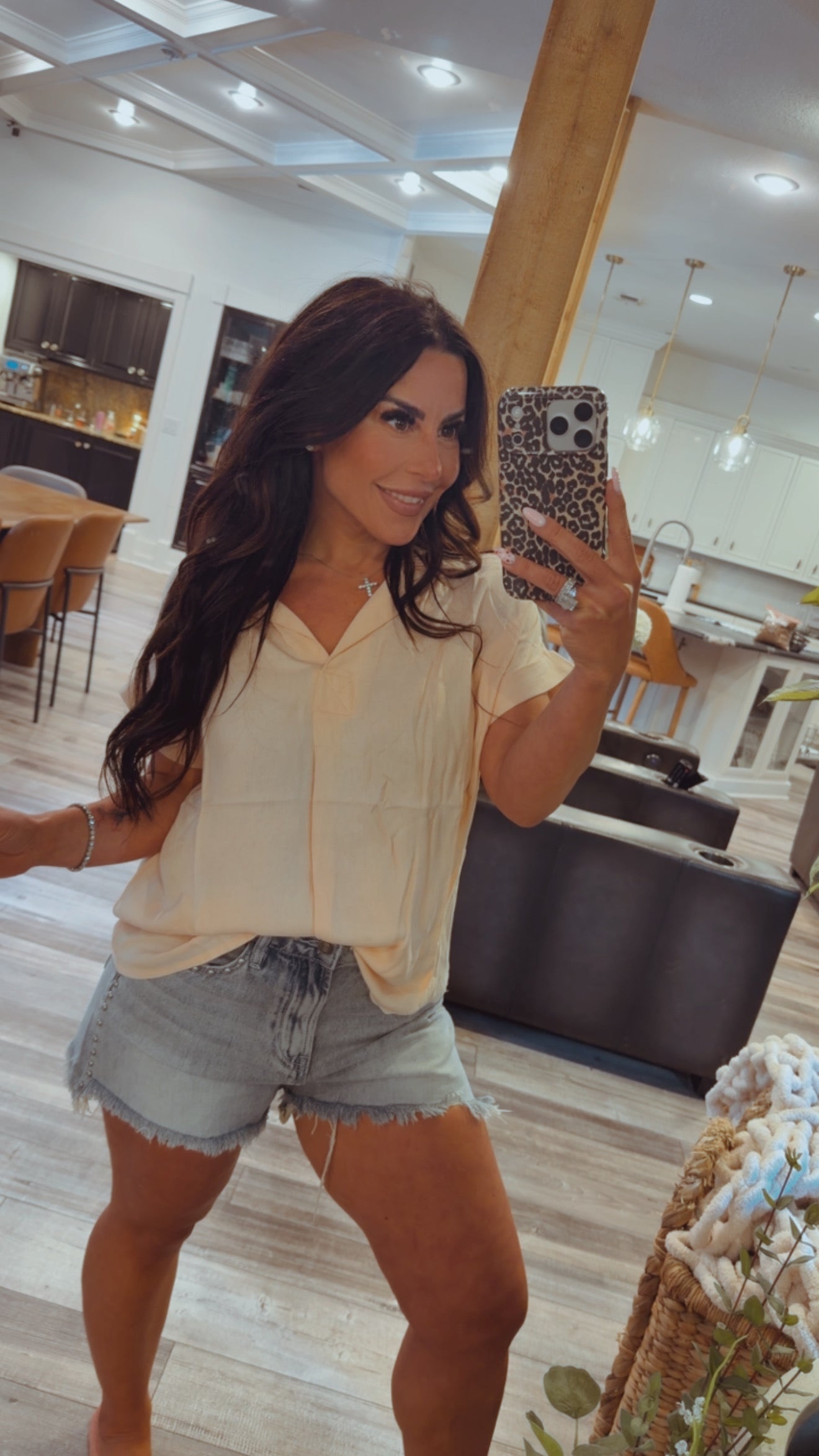Peach Blush Collared Loose Fit Top