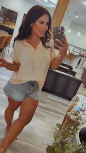 Peach Blush Collared Loose Fit Top