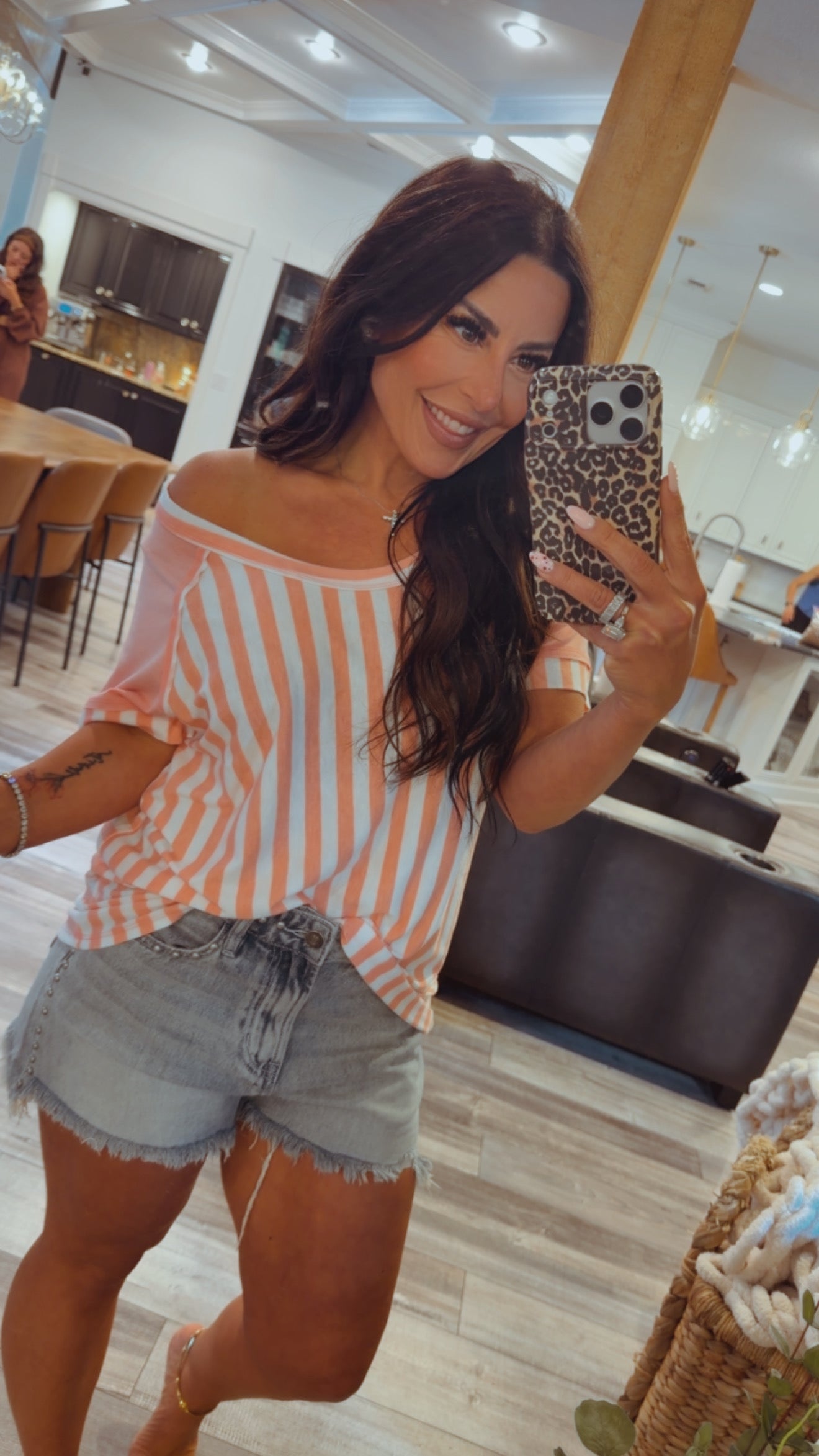 Coral and White Stripped Loose Fit Top