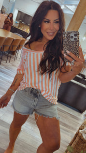 Coral and White Stripped Loose Fit Top
