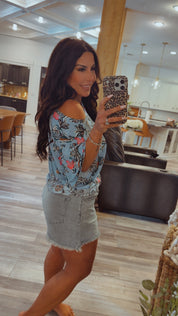 Soft Blue and Paisley Top