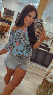 Soft Blue and Paisley Top