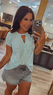 Soft Baby Blue Twist Front Top