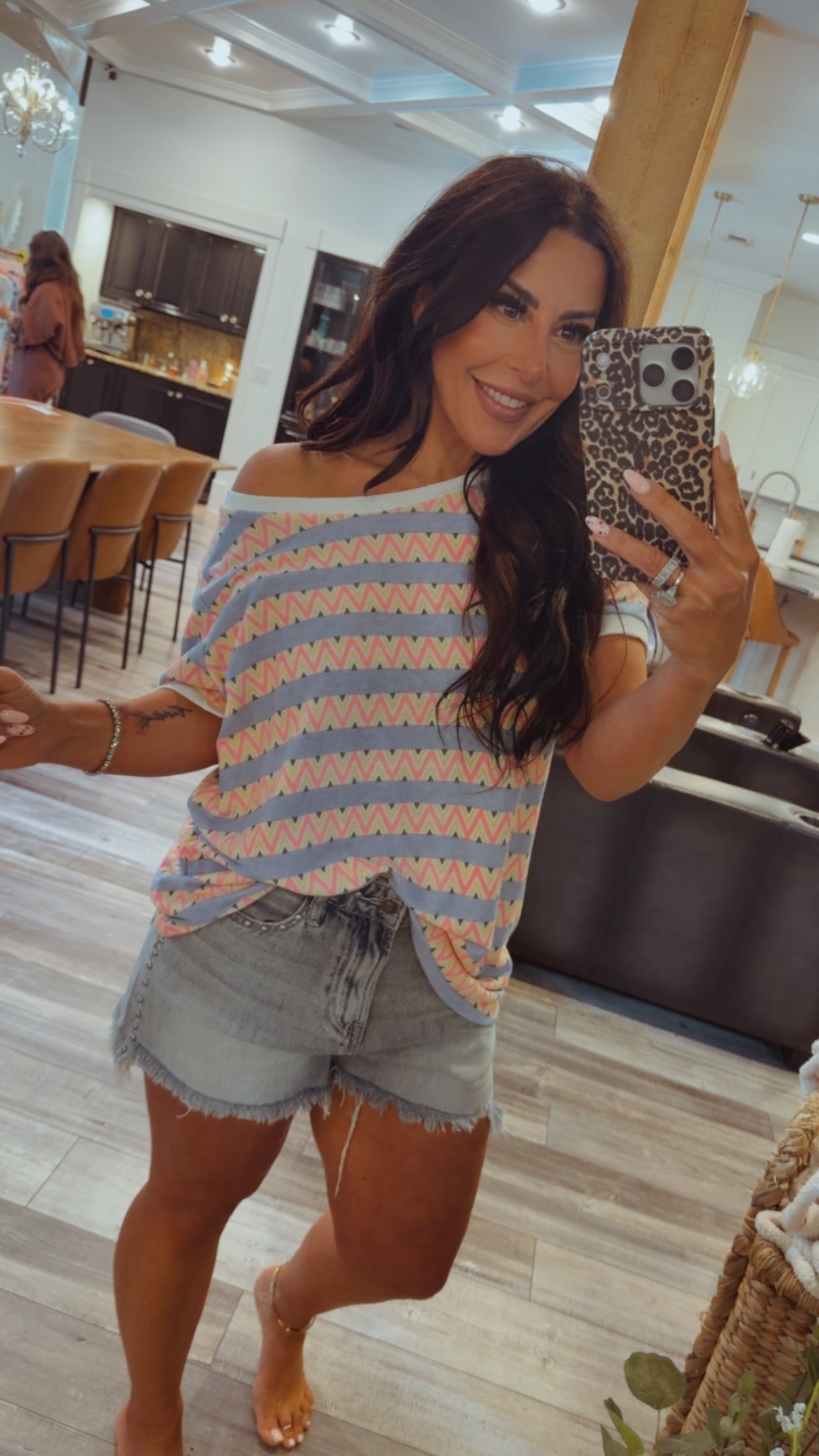 Ultra Soft Pink and Blue Cheveron Top