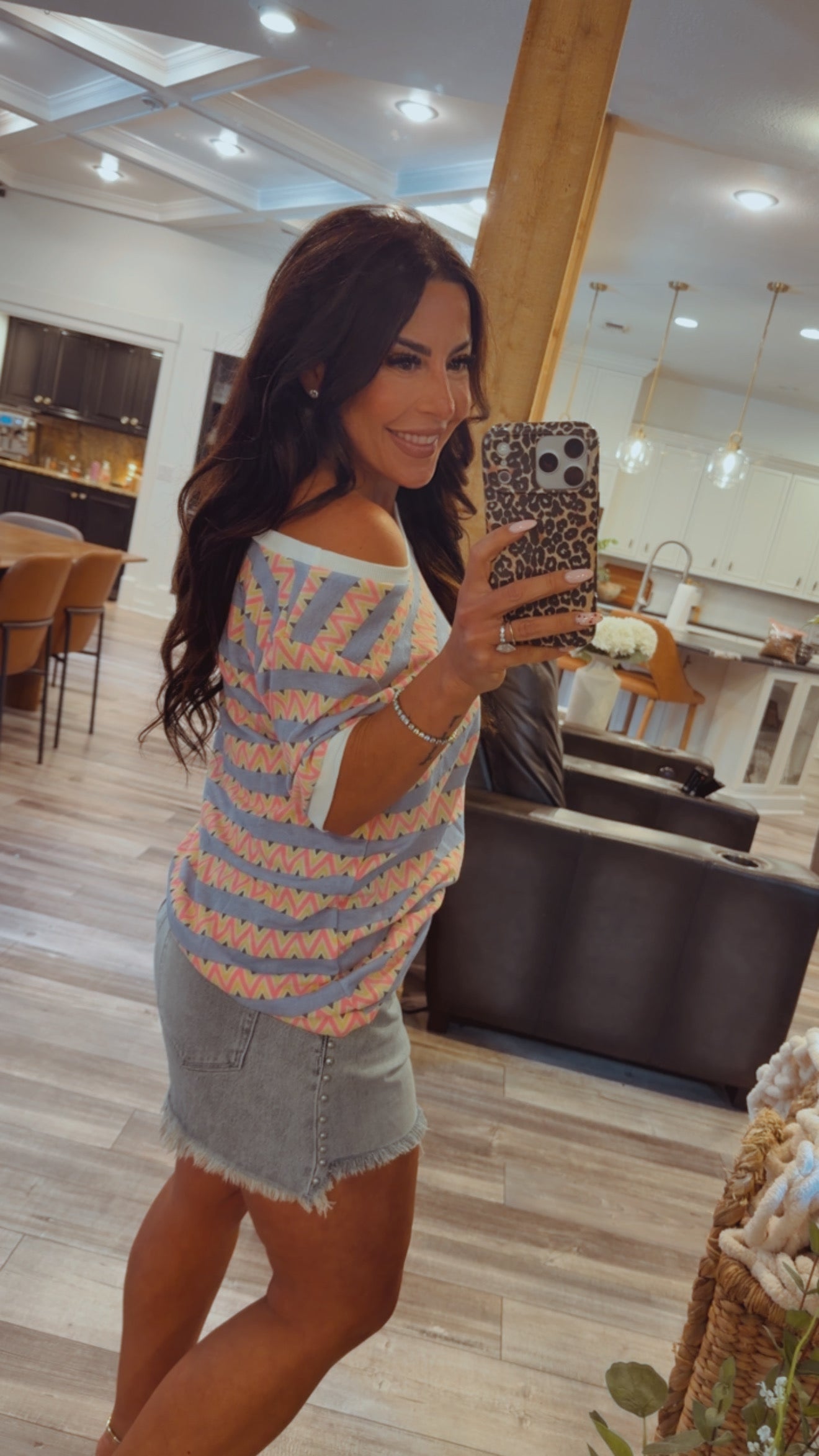 Ultra Soft Pink and Blue Cheveron Top