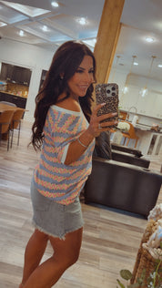 Ultra Soft Pink and Blue Cheveron Top