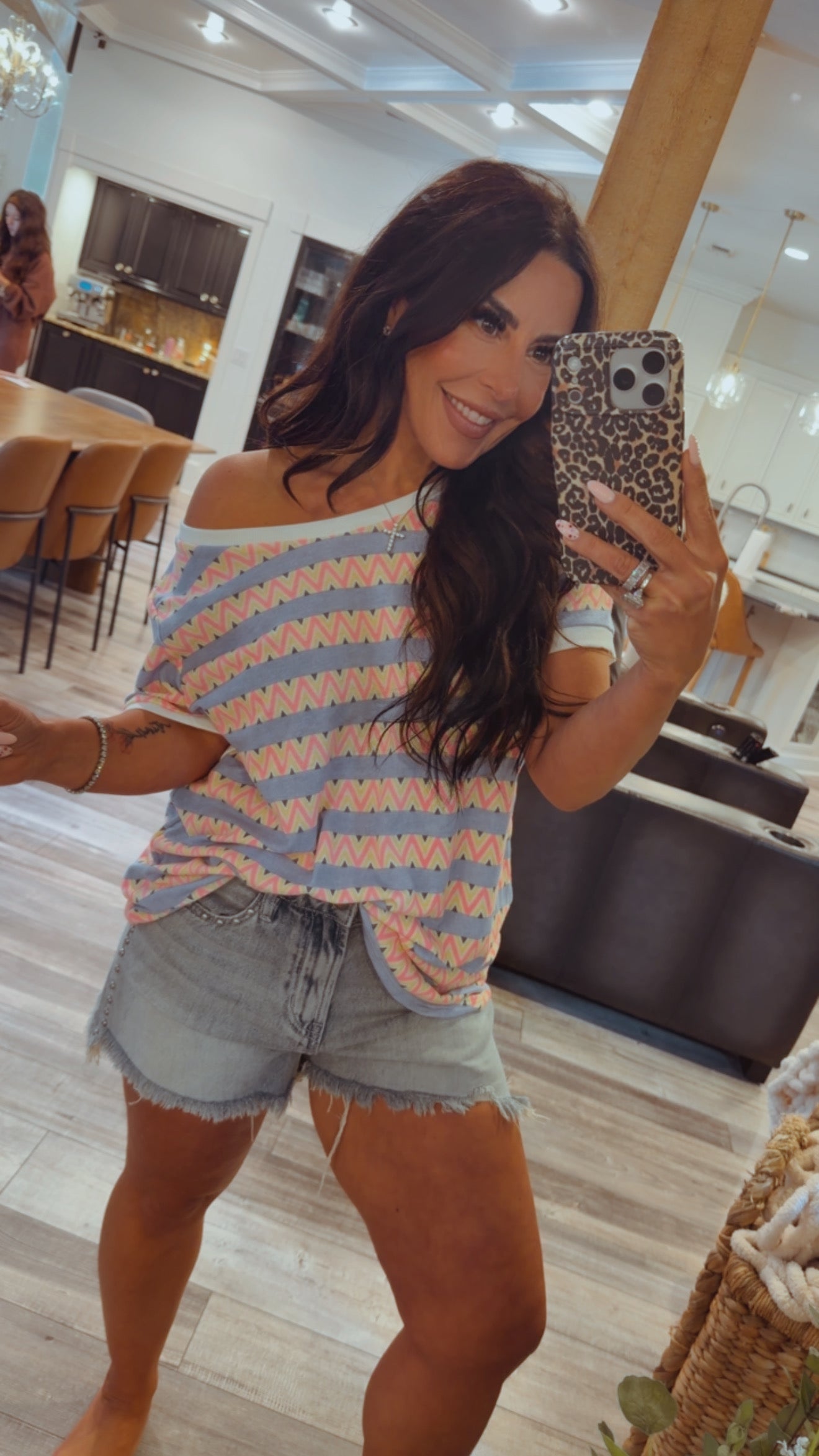 Ultra Soft Pink and Blue Cheveron Top