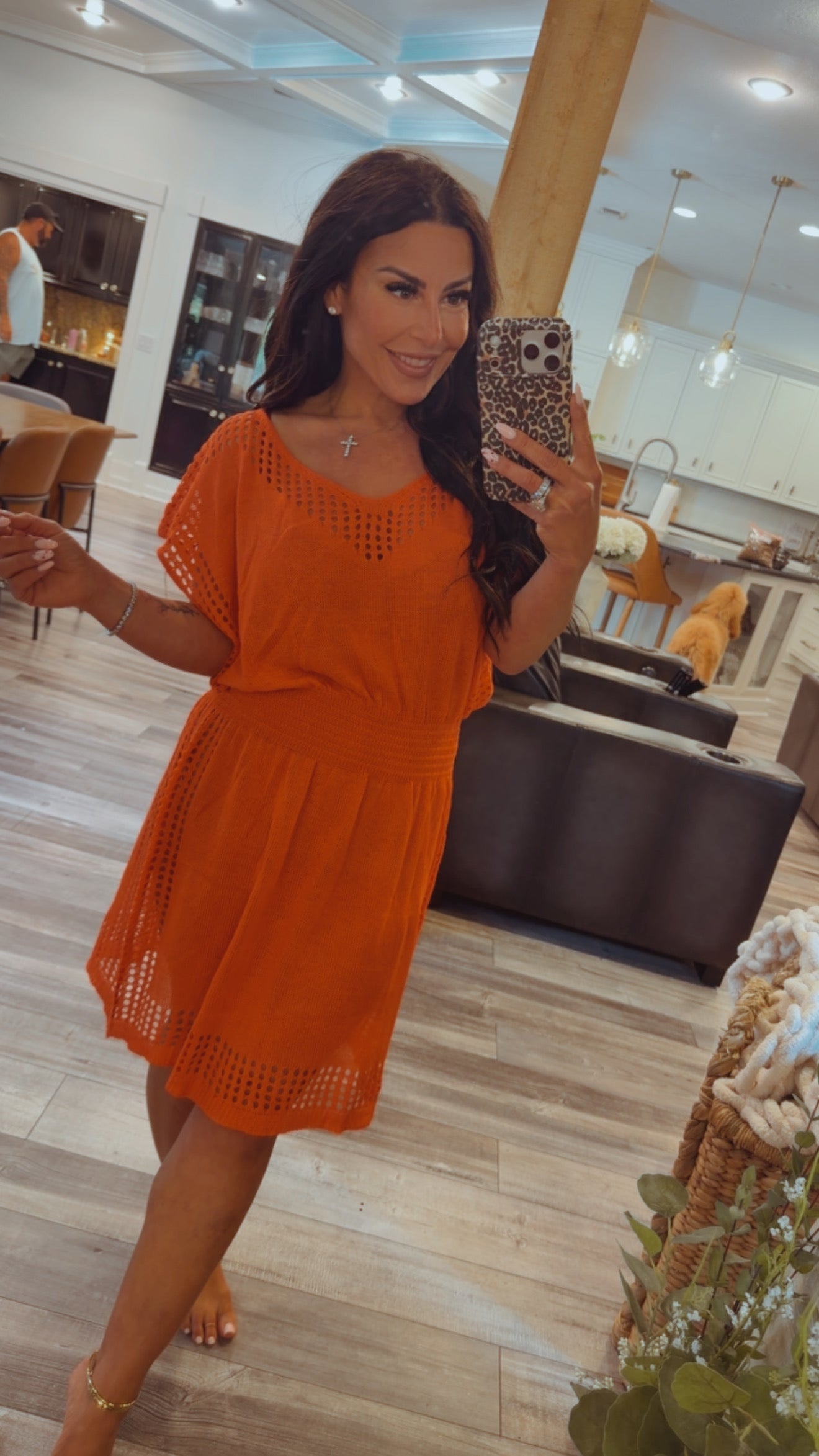 Orange Knit Cover Up Dress