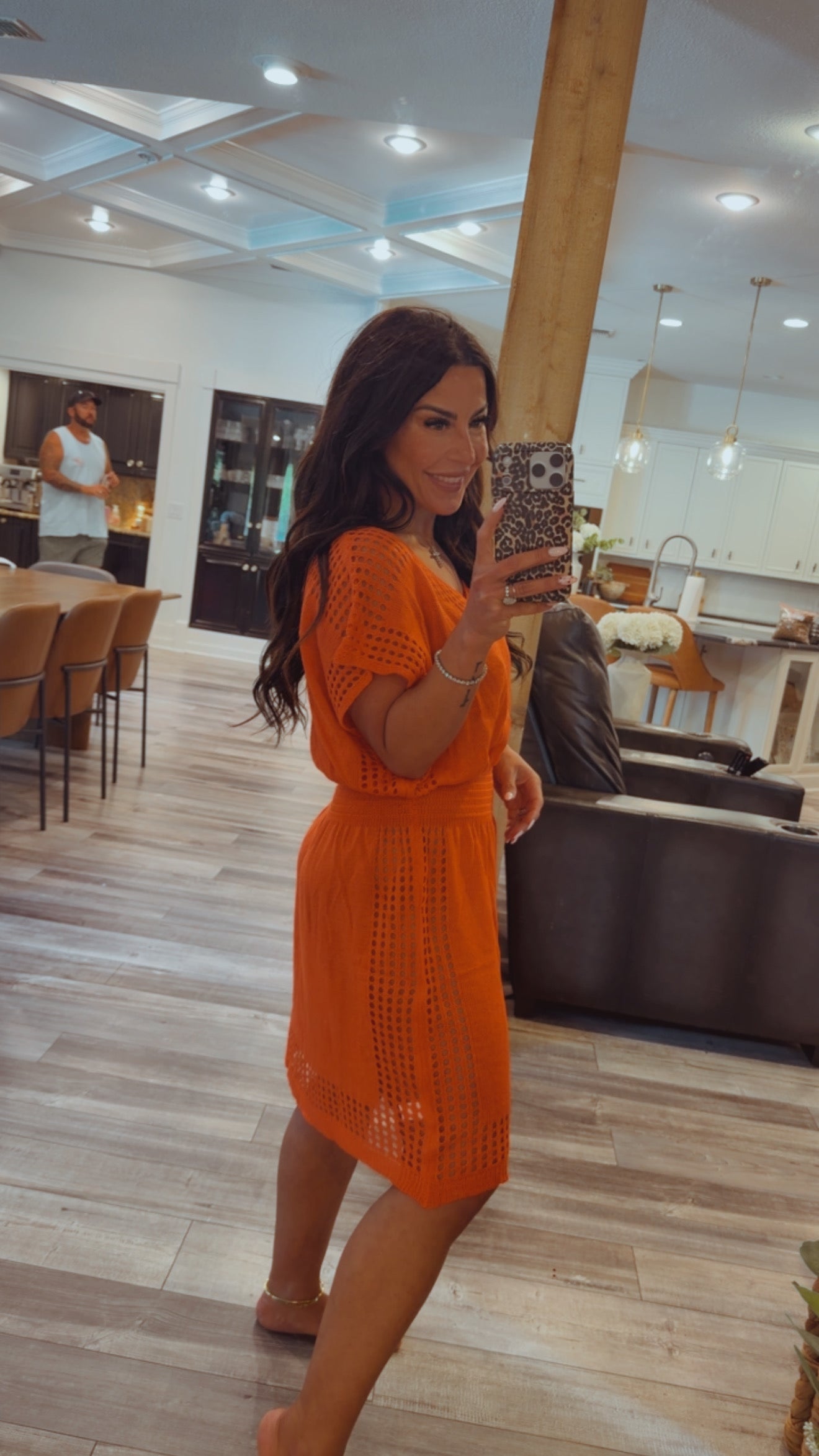 Orange Knit Cover Up Dress