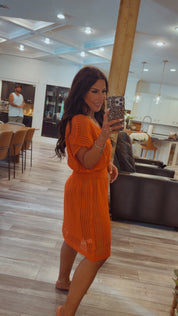 Orange Knit Cover Up Dress