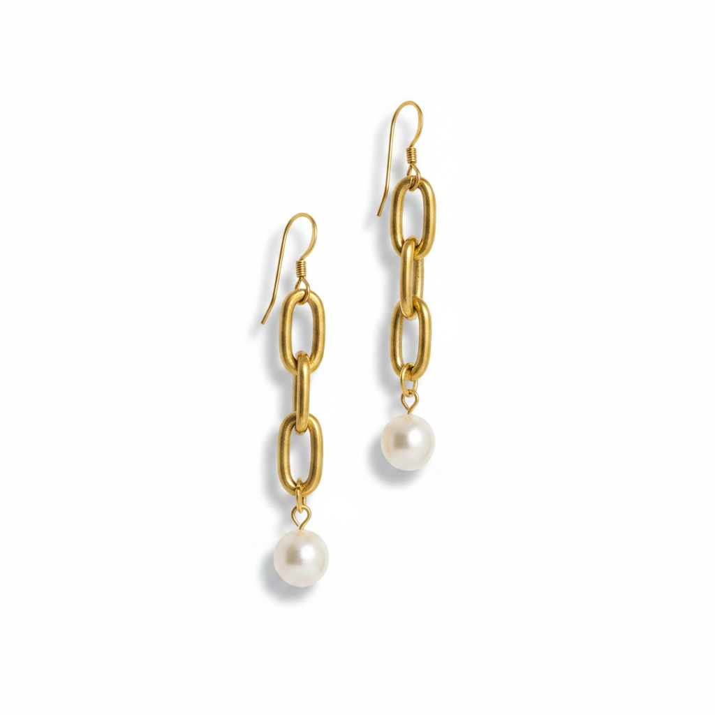 Chic Pearl And Gold Chain Earrings