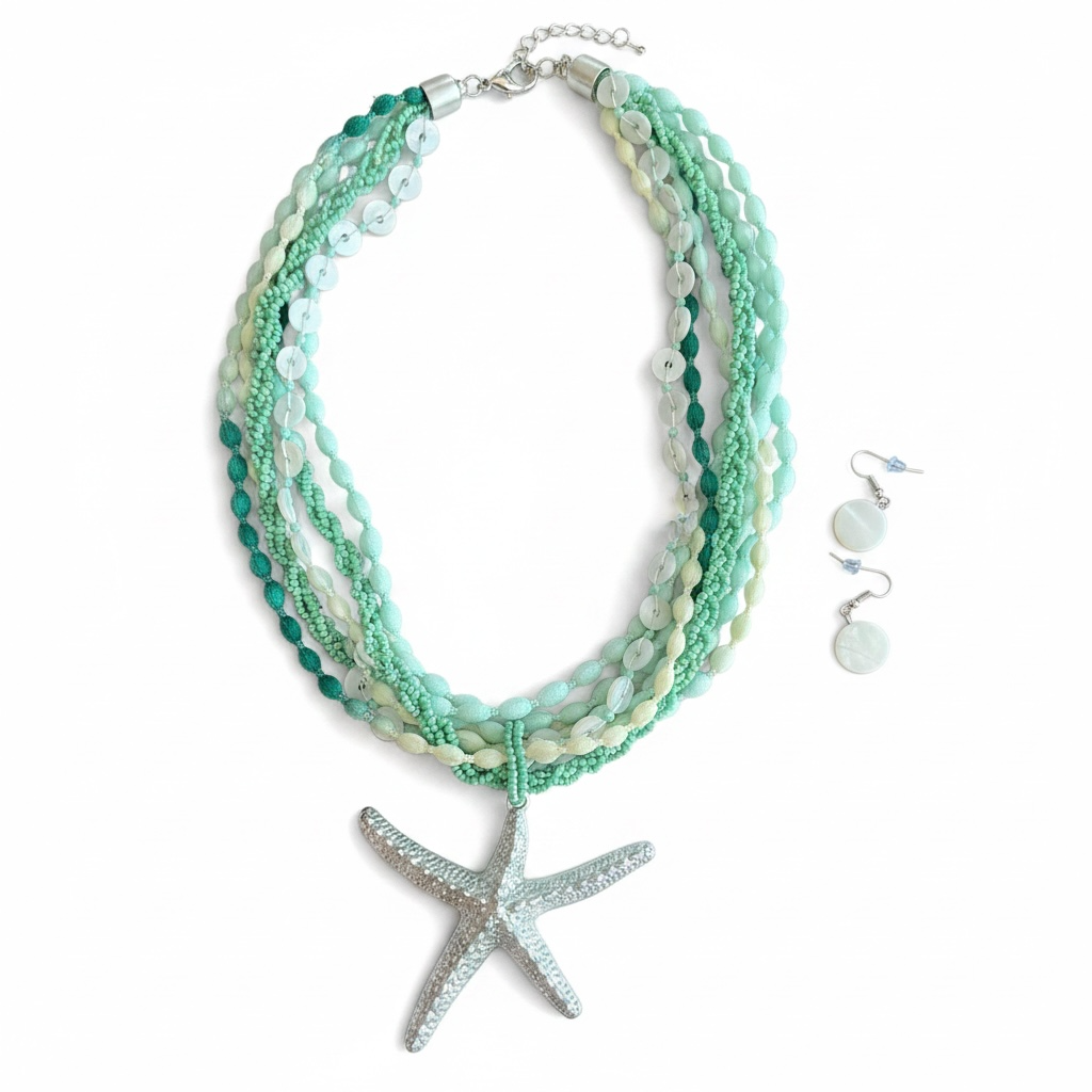 Turquoise and Silver Star Fish Necklace