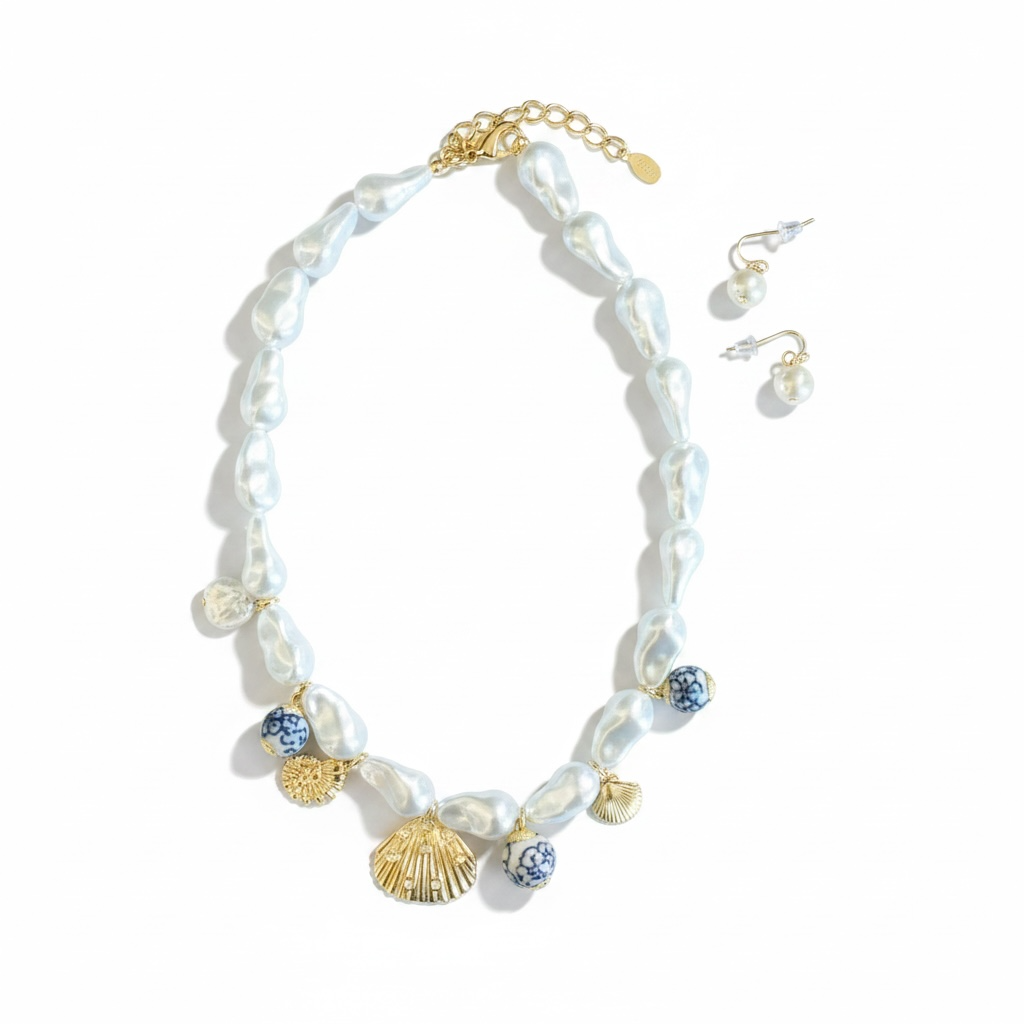 Pearl and Seashell Set Necklace and Earring
