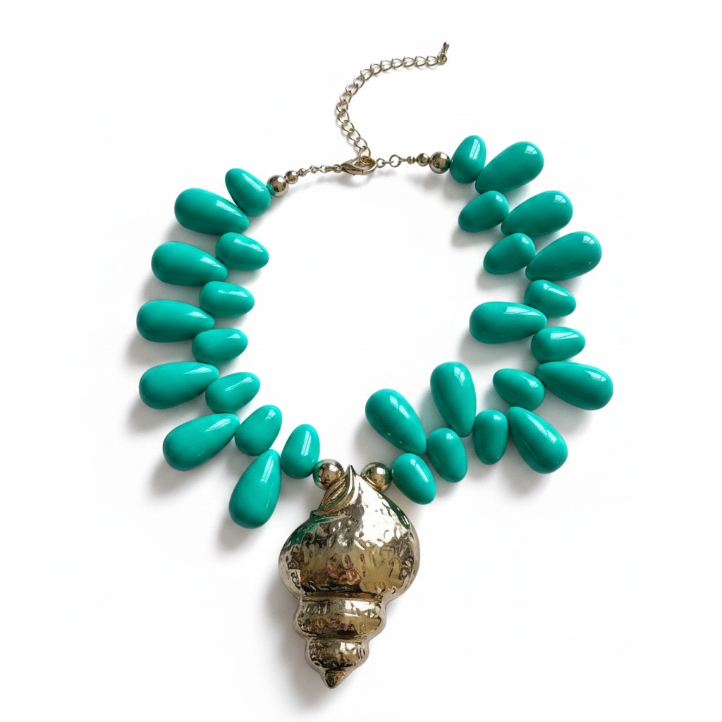 Torquiose and Chunky Gold Seashell Necklace