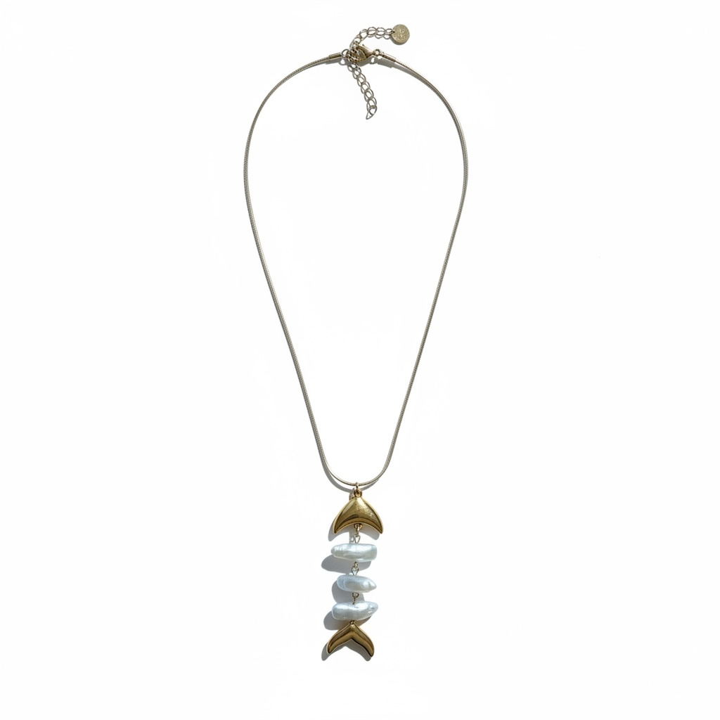 Gold and Pearl Fish Necklace