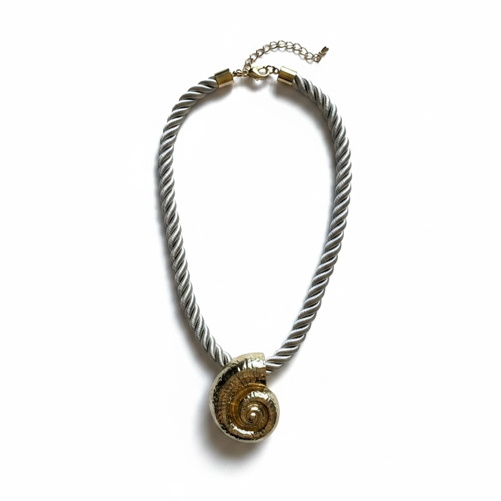 Large Taupe and Chunky Gold Seashell Necklace