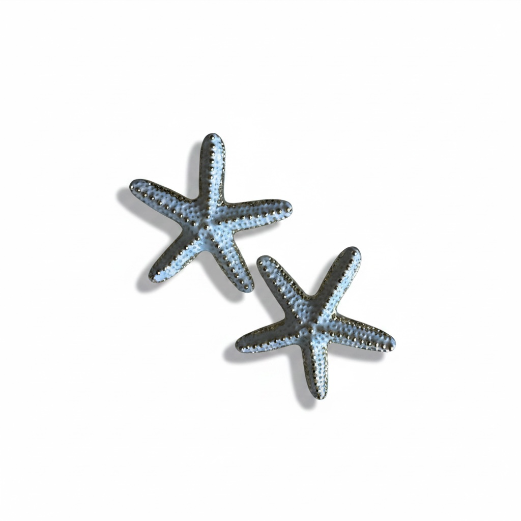 Large Gold and White Starfish Earrings