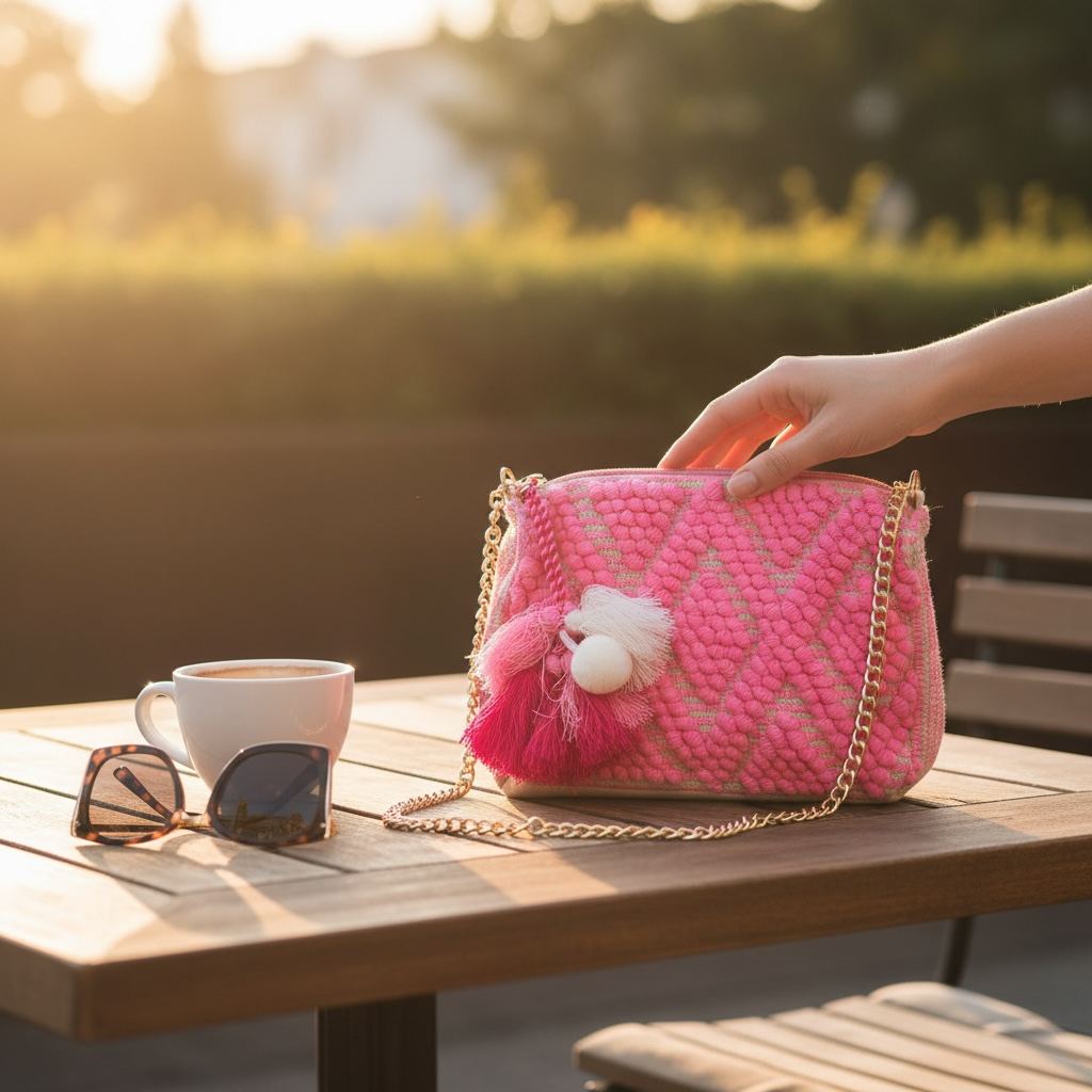 Hot Pink and White Crossbody Bag