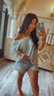 Sage Soft Micro Striped Open Back Top