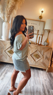 Sage Soft Micro Striped Open Back Top