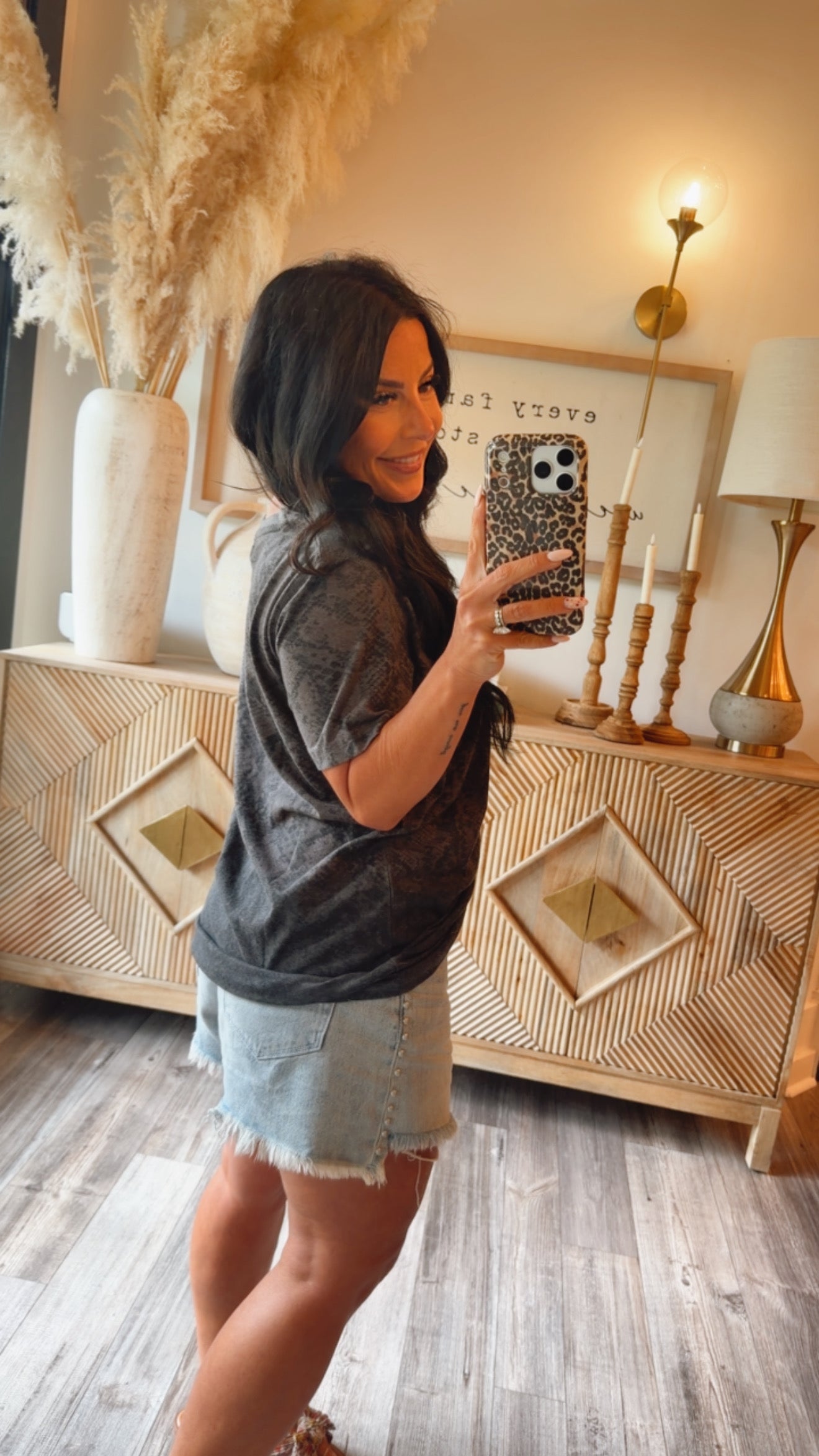 Dark Charcoal Snake Skin Print Top