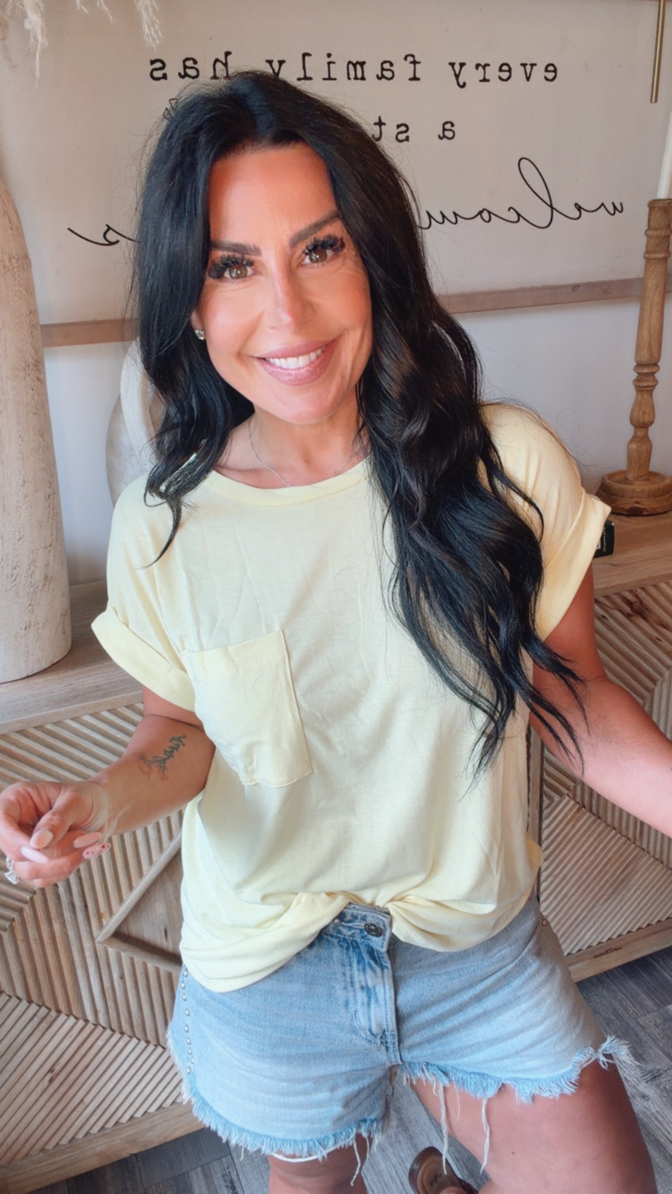 Ultra Soft Yellow Cap Sleeve Pocket Top