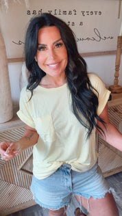 Ultra Soft Yellow Cap Sleeve Pocket Top