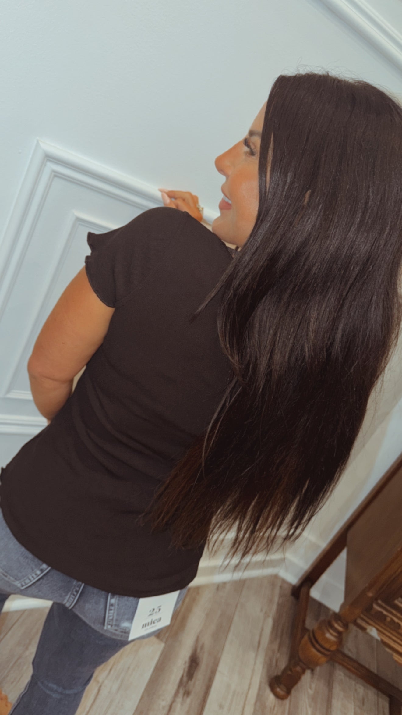 Black Lace Trim Square neck Top