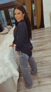 Navy Ultra Soft Button Up Long Sleeve Top