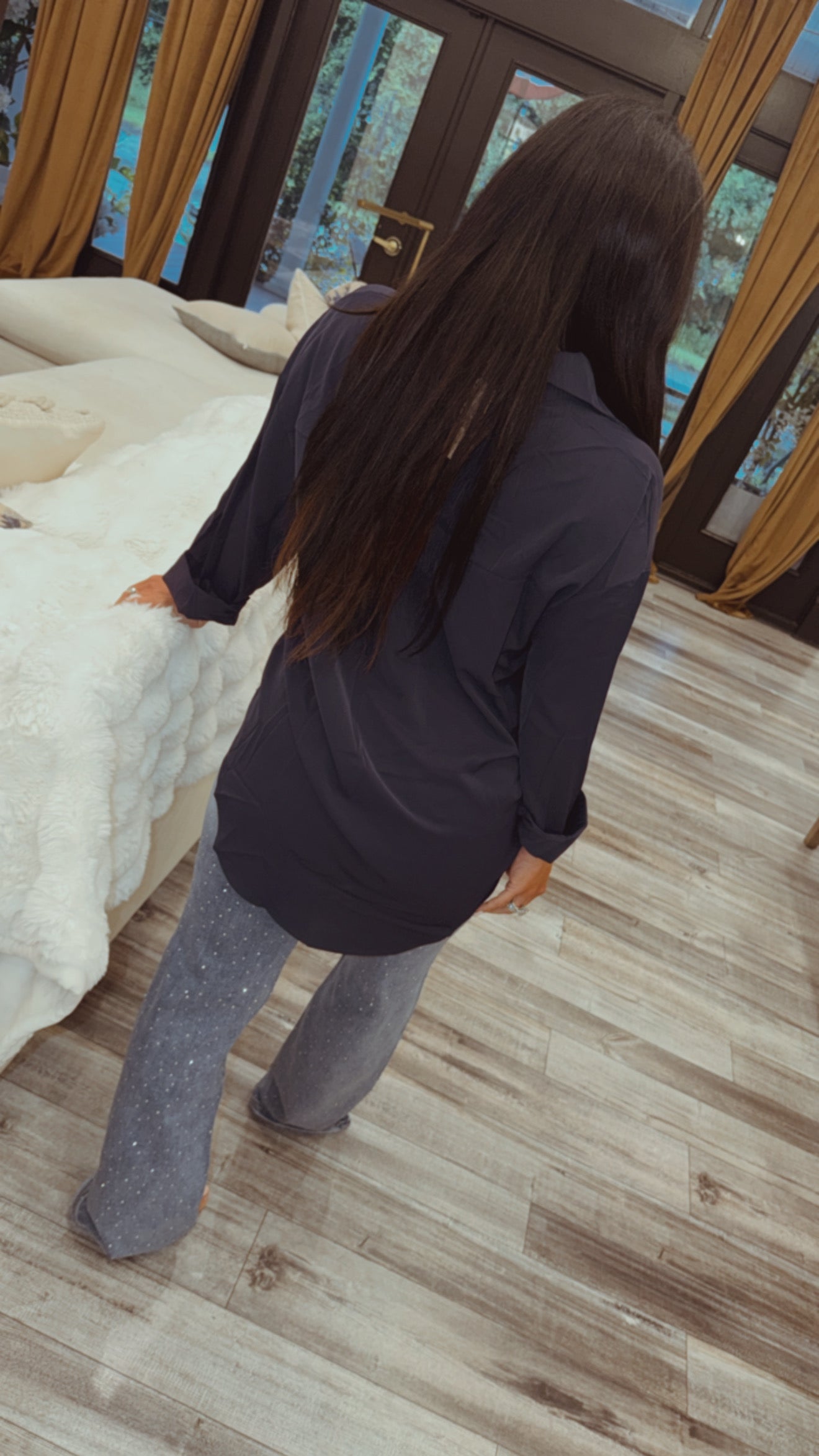 Navy Ultra Soft Button Up Long Sleeve Top