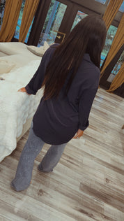 Navy Ultra Soft Button Up Long Sleeve Top
