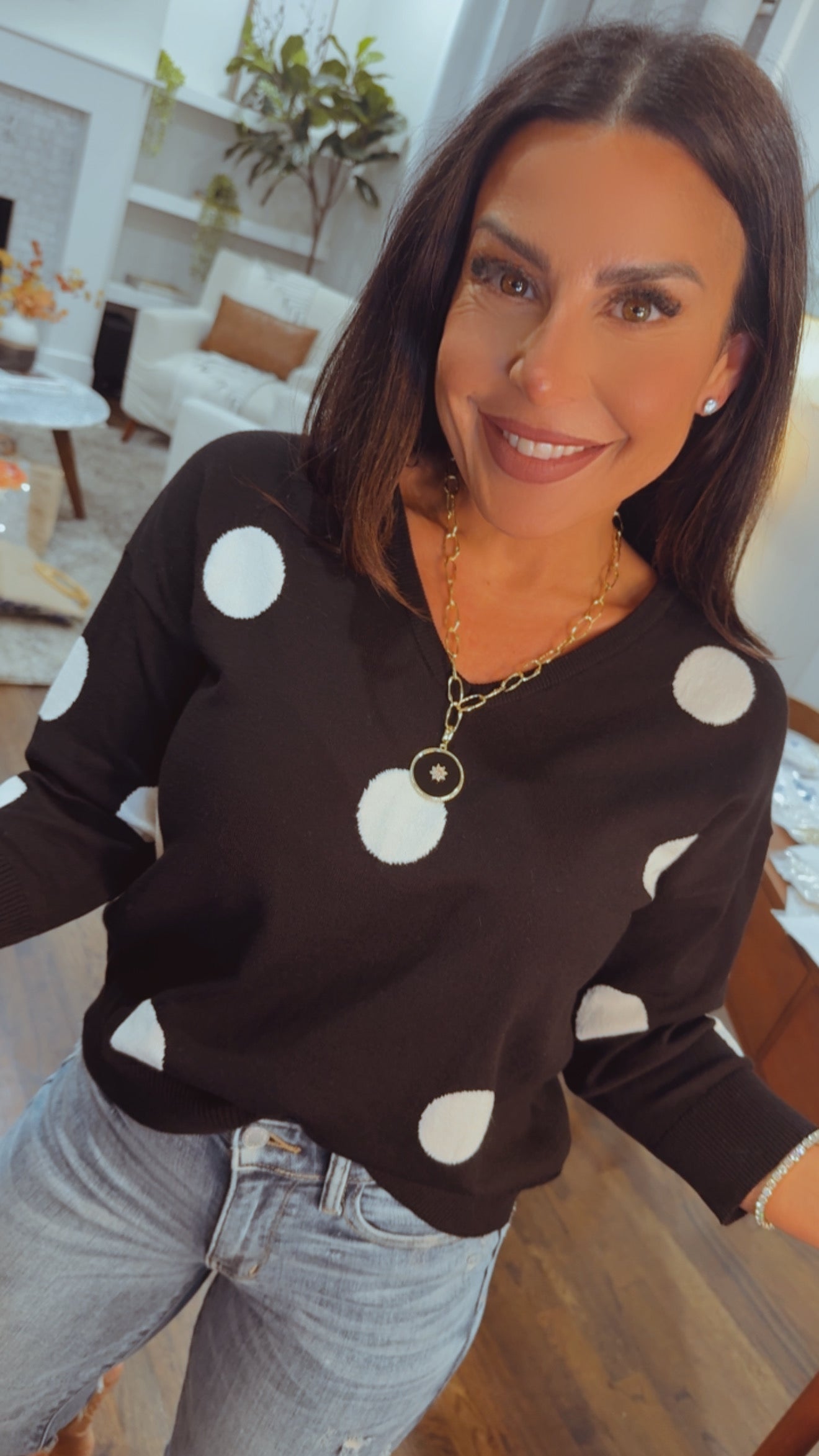 Black And White Dot Knit Elevated Top