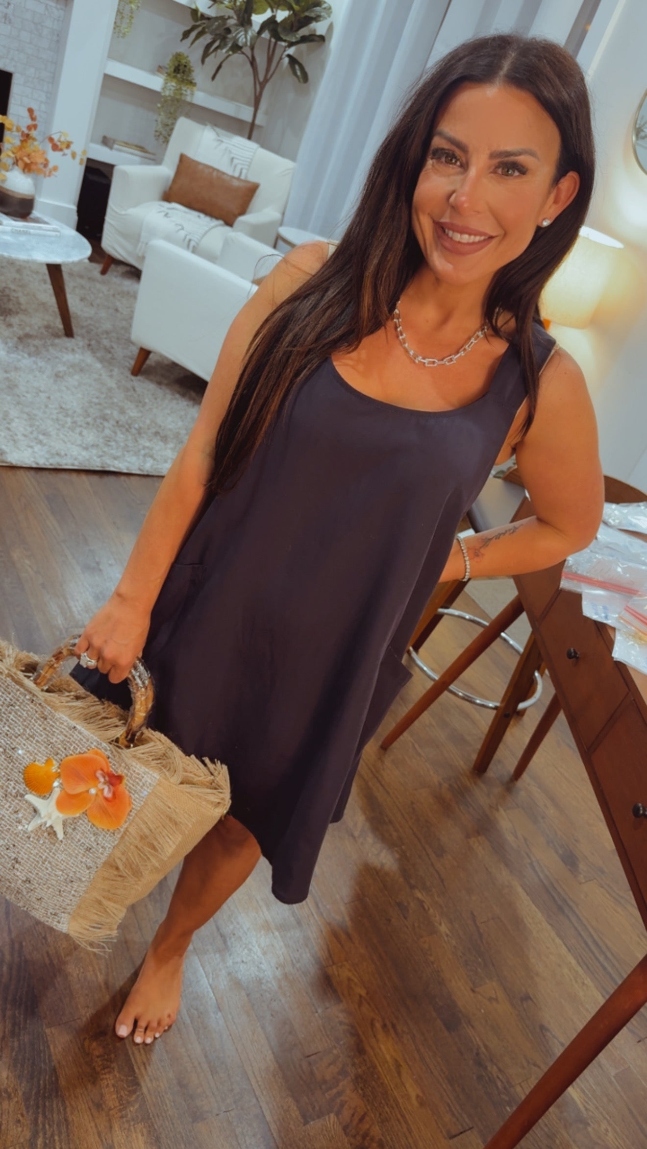 Chic Navy Linen Dress