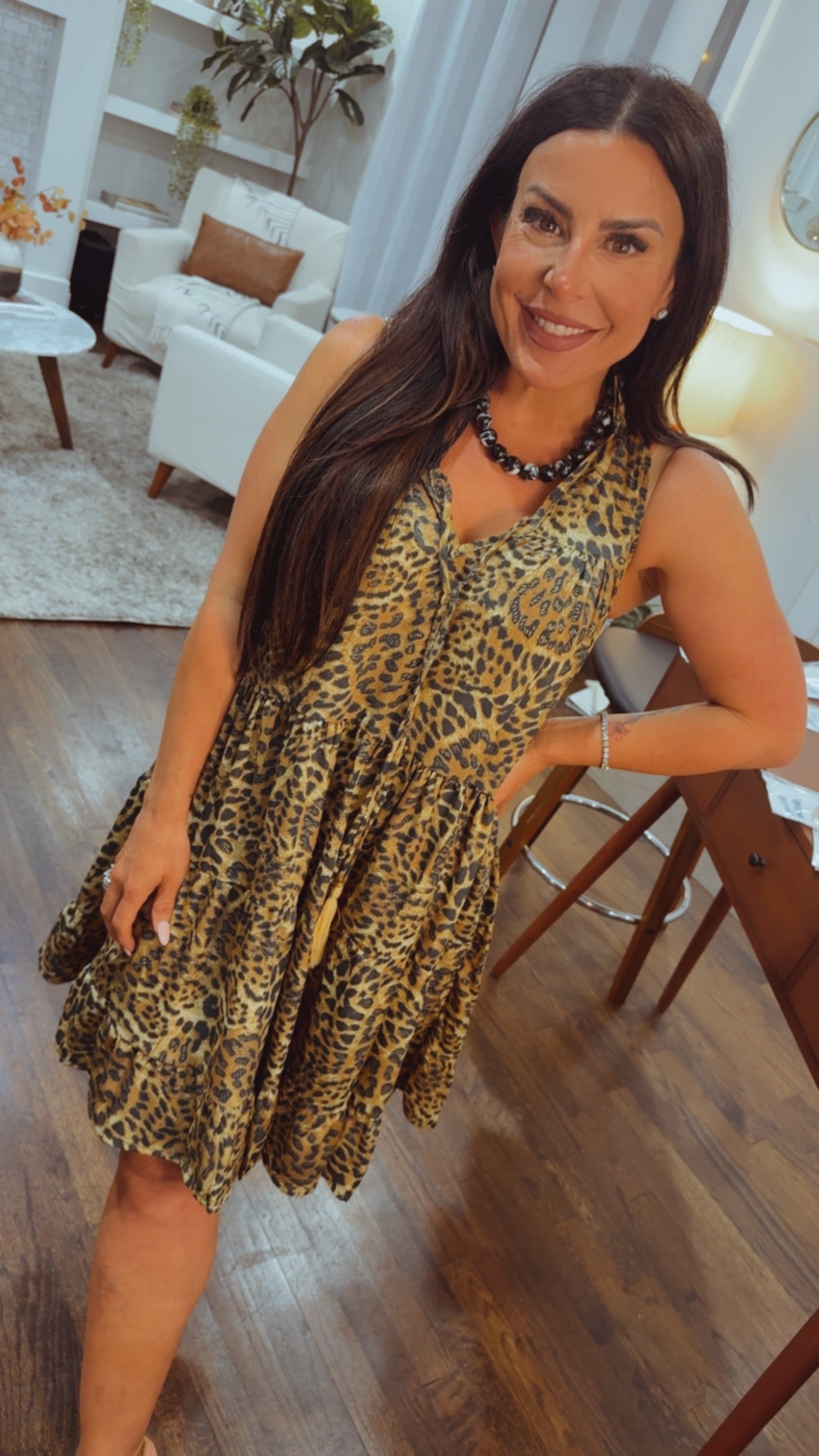 Chic Lightweight Leopard Dress With Tassel