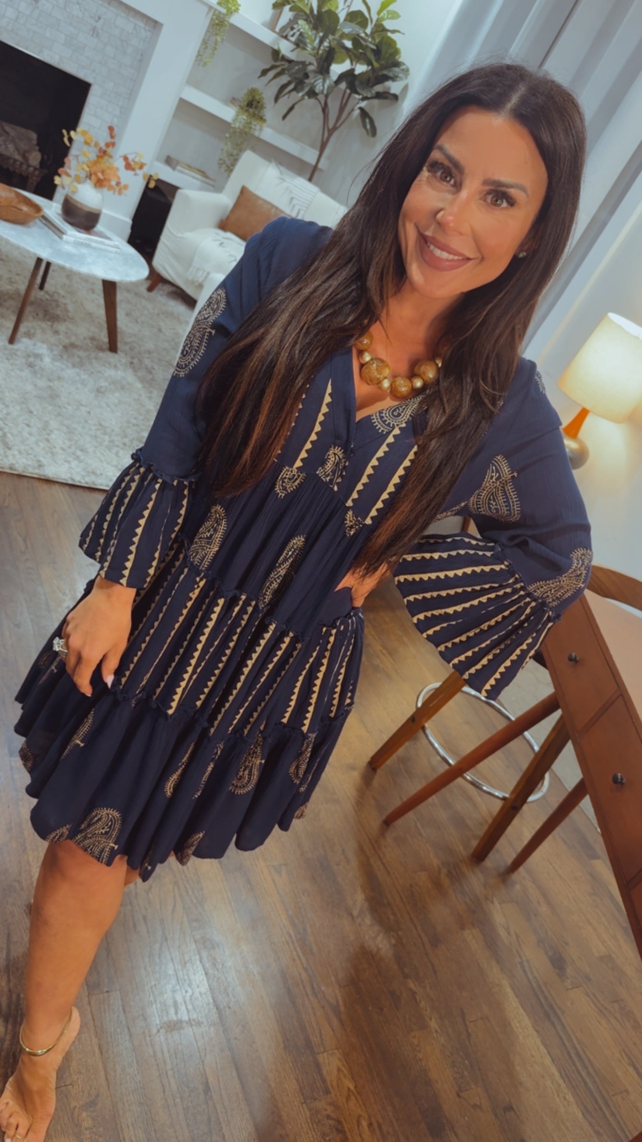 Elegant Navy And Gold Dress