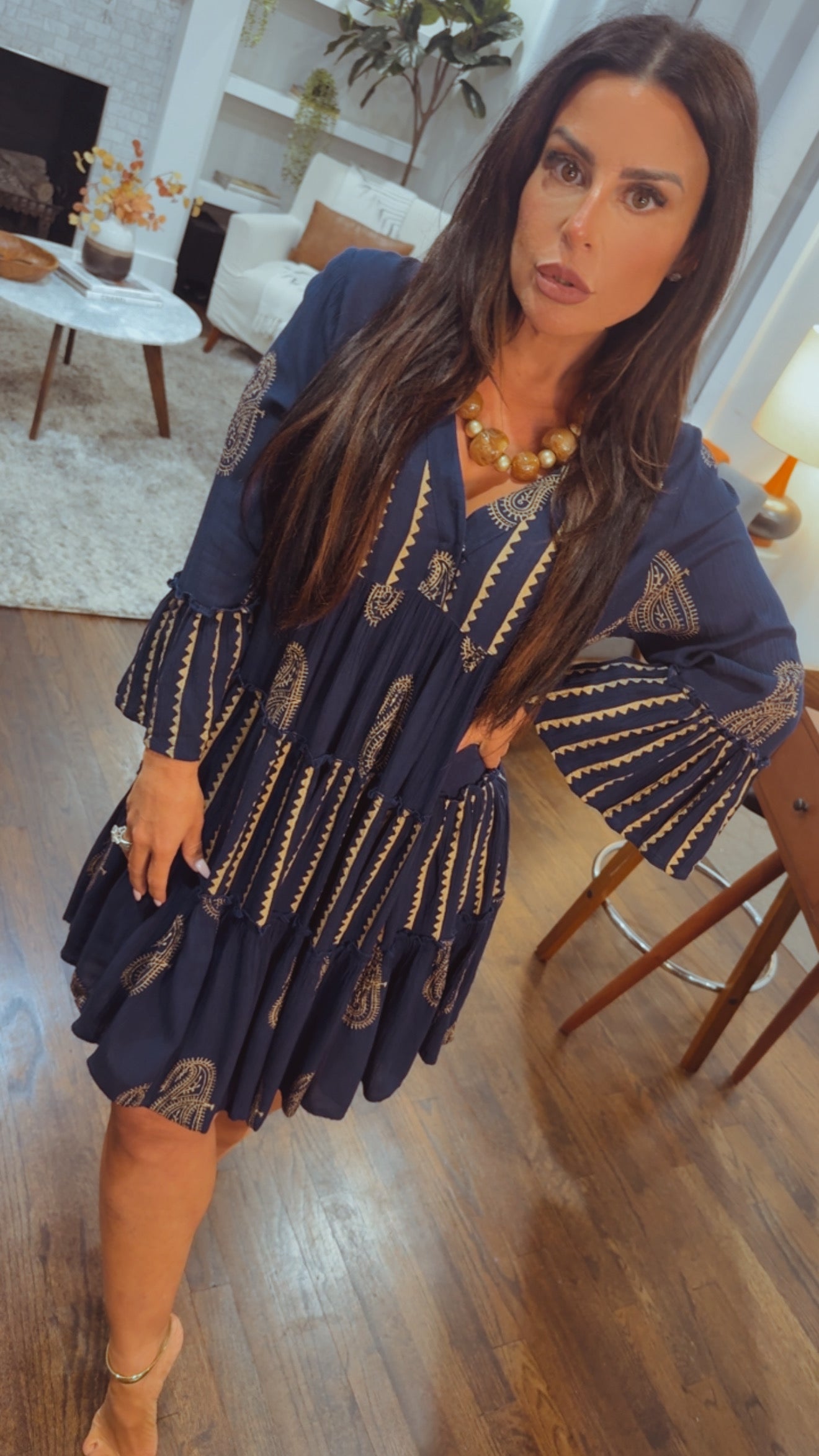 Elegant Navy And Gold Dress