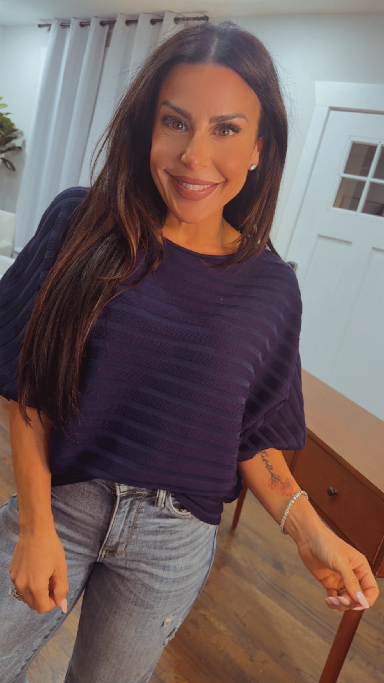 Elegant Striped Navy Knit Top