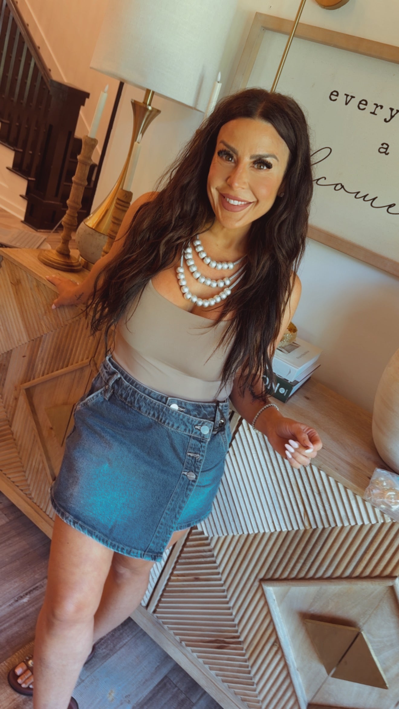 Side Button Denim High Rise Wrap Mini Skirt