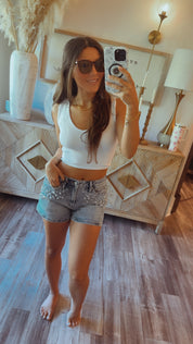 White Sporty Stretch Crop Tank