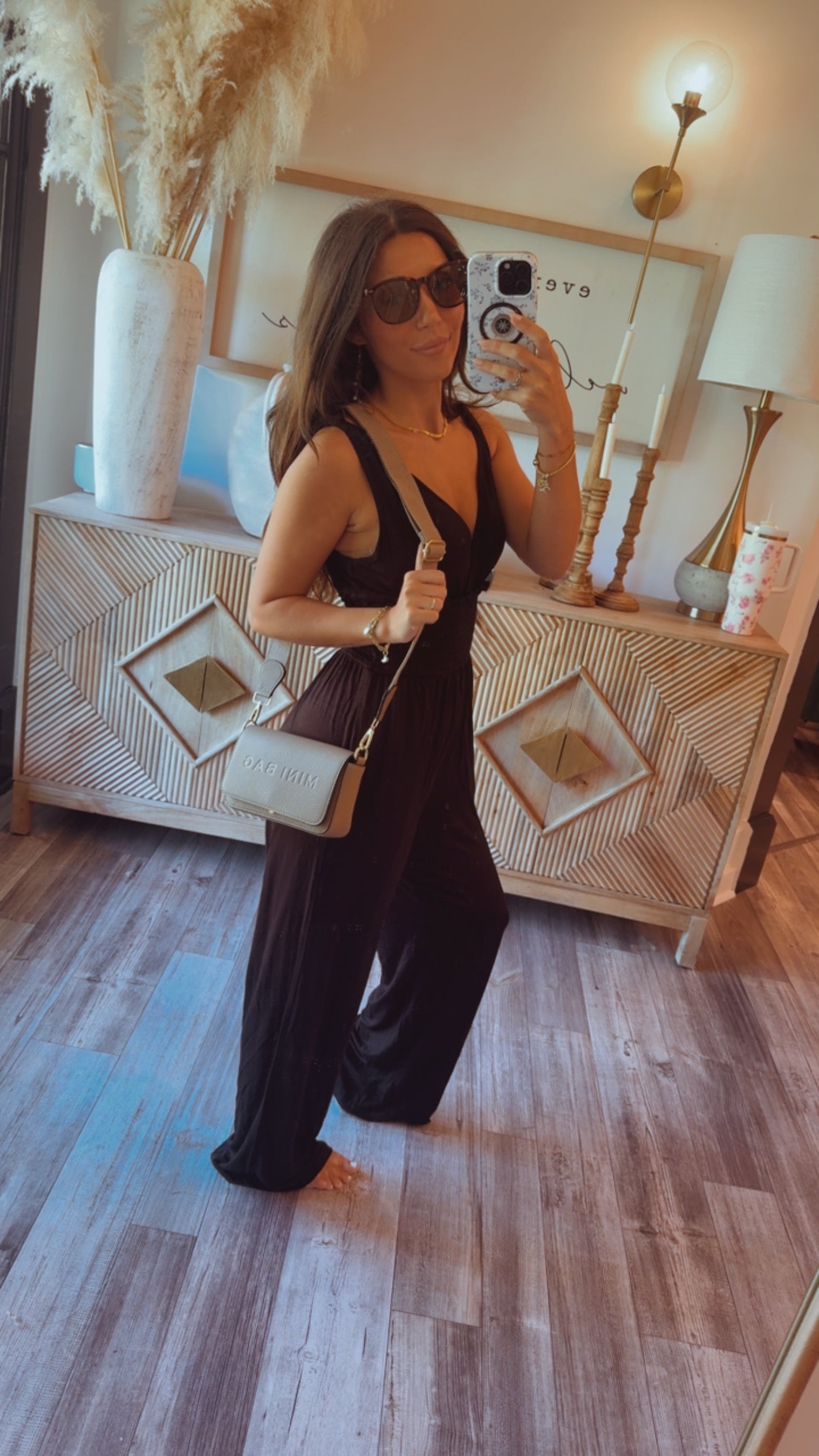 Chic Loose Fit V-neck Black Jumpsuit